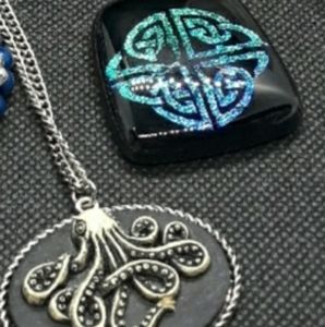 1 octopus necklace, 1 celtic knot dichroic glass p